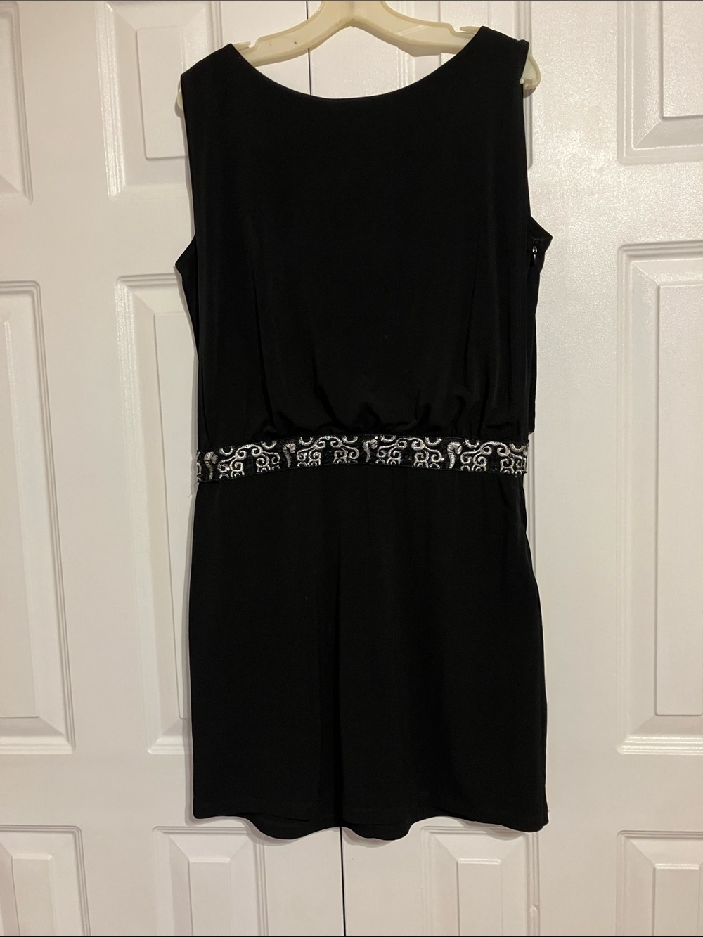 Valerie Bertinelli Black Sleeveless Mini Dress with Silver Embellished Waist